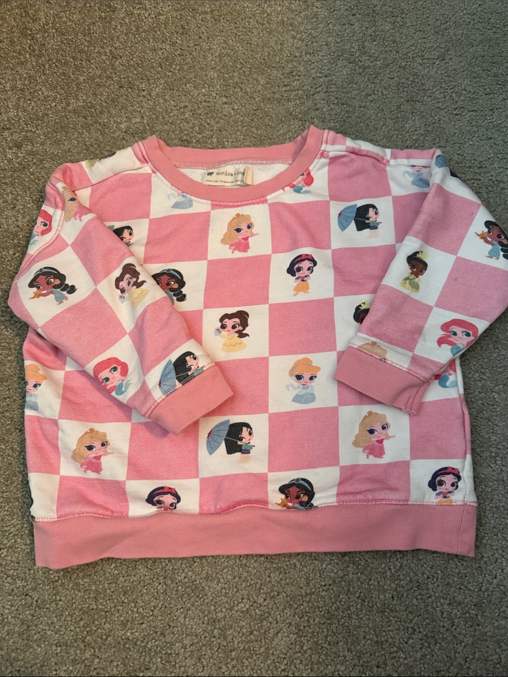 Kids Pink Checkered Princess Character Sweatshirt